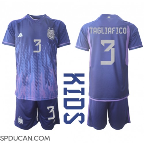 Dječji Nogometni Dres Argentina Nicolas Tagliafico #3 Gostujuci SP 2022 Kratak Rukav (+ Kratke hlače)